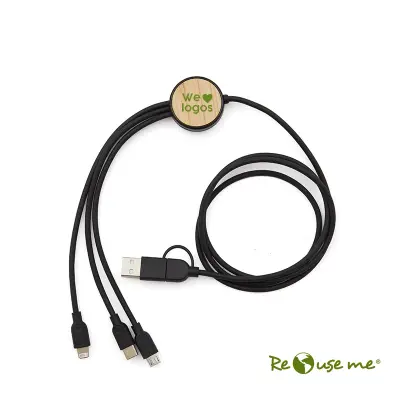 Cable 3 en 1 Bamboo personalizado con tu logo