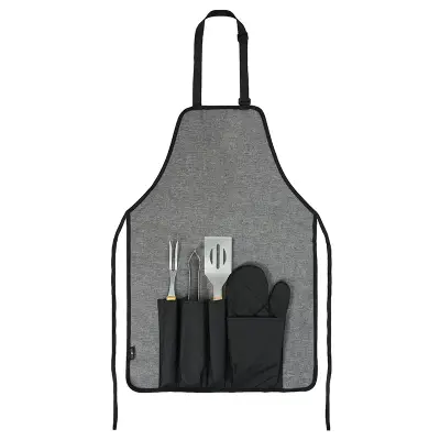 Set bbq Delantal Grill personalizado, color gris